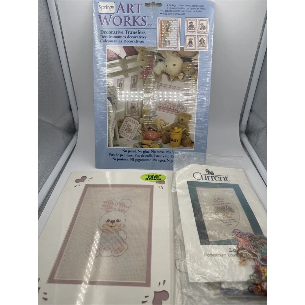 Lot‎ Of Vintage Crafts Cross Stitch Decorative Transfers Teddy Bunny